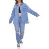 Forever 21 womens Denim Distressed Shacket(Medium Denim)