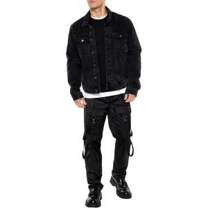 Forever 21 Mens Satin Drawstring Utility Strap Pants(Black)