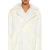 Forever 21 mens Faux Fur Two-tone Checkered Coat(Cream)