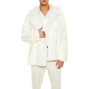 Forever 21 mens Faux Fur Two-tone Checkered Coat(Cream)