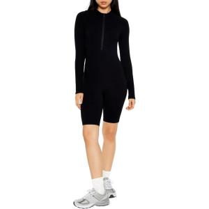 Forever 21 womens Seamless Half-zip Mock Neck Romper(Black)
