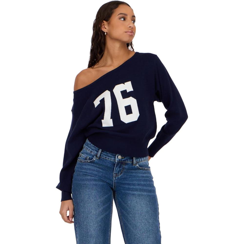 image:imageForever 21 Womens Off Shoulder Slouchy Sweater with High Rib StartNavy