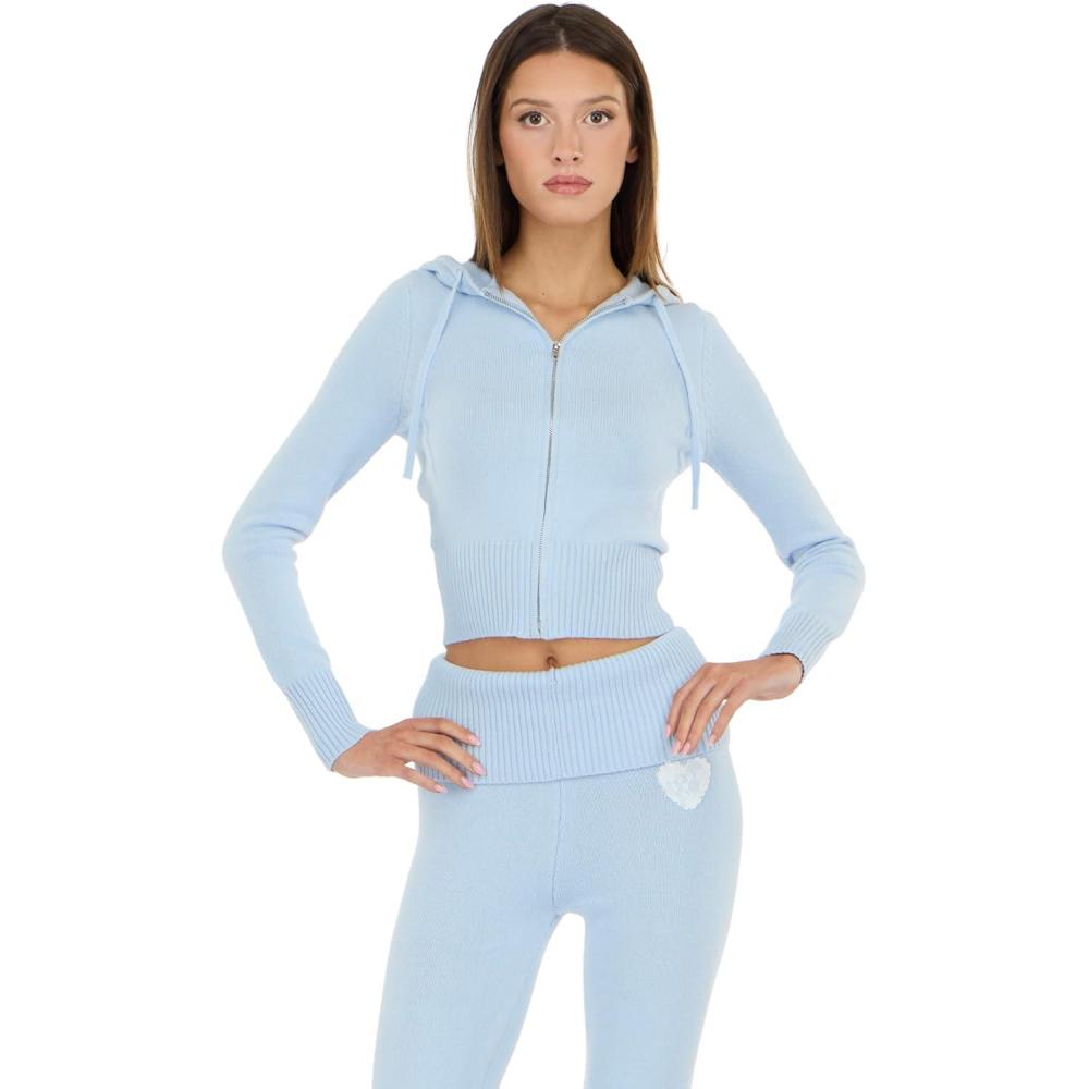 image:imageForever 21 womens Sweater Knit Zip Up Hoodie With Back HitBlue