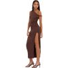 Forever 21 Womens Maxi Dress with Side Ruching Detail(Brown)