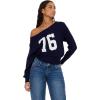 Forever 21 Womens Off Shoulder Slouchy Sweater with High Rib Start(Navy)