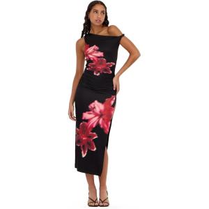 Forever 21 Womens Maxi Dress with Side Ruching Detail(Black)