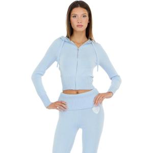 Forever 21 womens Sweater Knit Zip Up Hoodie With Back Hit(Blue)