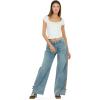 Forever 21 Womens Low Rise Baggy Fit with Side Stripes and Bow Accents 5-Pocket Body(Blue)