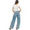 Forever 21 Womens Low Rise Baggy Fit with Side Stripes and Bow Accents 5-Pocket Body(Blue)