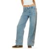 Forever 21 Womens Low Rise Baggy Fit with Side Stripes and Bow Accents 5-Pocket Body(Blue)