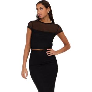 Forever 21 Womens Short Sleeve Crop Top(Black)