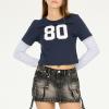 Forever 21 Women’s 2fer Long Sleeve T-Shirt Layered Look with Graphic Front Print(Blue)