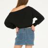 Forever 21 womens Off-shoulder Fleece Sweatshirt Crewneck With Graphic Print(Black)
