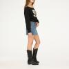 Forever 21 womens Off-shoulder Fleece Sweatshirt Crewneck With Graphic Print(Black)