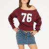 Forever 21 womens Off-shoulder Fleece Sweatshirt Crewneck With Graphic Print(Burgundy)