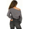 Forever 21 womens Off-shoulder Fleece Sweatshirt Crewneck With Graphic Print(Dark Grey)
