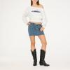 Forever 21 womens Off-shoulder Fleece Sweatshirt Crewneck With Graphic Print(Light Heather Grey)