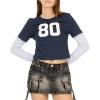Forever 21 Women’s 2fer Long Sleeve T-Shirt Layered Look with Graphic Front Print(Blue)