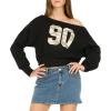 Forever 21 womens Off-shoulder Fleece Sweatshirt Crewneck With Graphic Print(Black)