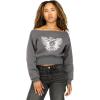 Forever 21 womens Off-shoulder Fleece Sweatshirt Crewneck With Graphic Print(Dark Grey)