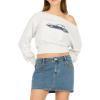Forever 21 womens Off-shoulder Fleece Sweatshirt Crewneck With Graphic Print(Light Heather Grey)