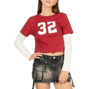 Forever 21 Women’s 2fer Long Sleeve T-Shirt Layered Look with Graphic Front Print(Burgundy)
