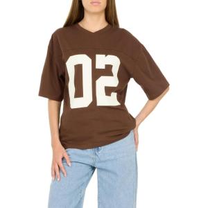 Forever 21 Women’s Oversized Jersey T-Shirt – Vintage-Inspired Graphic Tee(Brown)