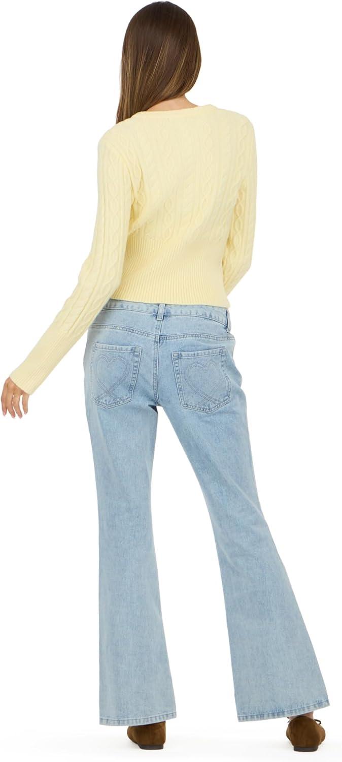 image:imageForever 21 Womens Cable Knit Fitted Cardigan Classic Long Sleeve Button Front Sweater for Everyday LayeringYellow