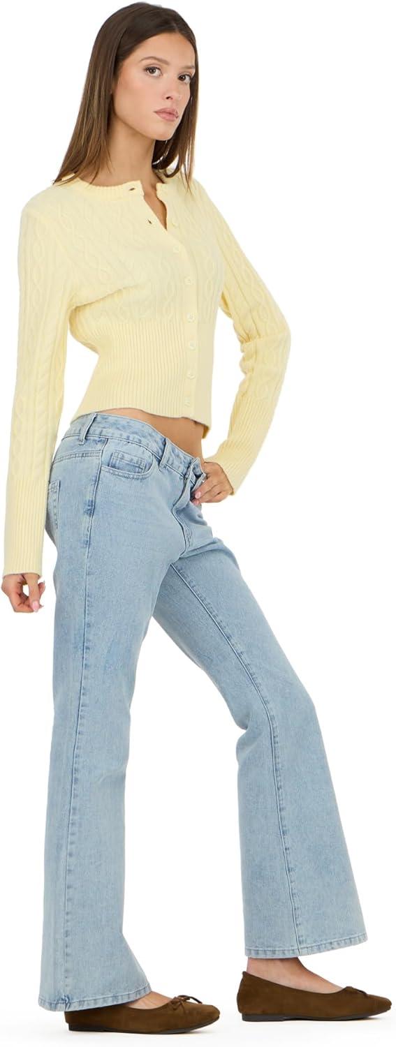 image:imageForever 21 Womens Cable Knit Fitted Cardigan Classic Long Sleeve Button Front Sweater for Everyday LayeringYellow
