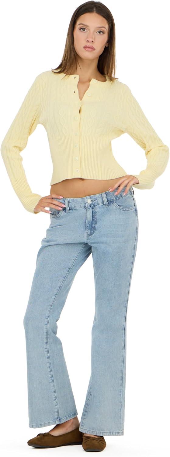 image:imageForever 21 Womens Cable Knit Fitted Cardigan Classic Long Sleeve Button Front Sweater for Everyday LayeringYellow