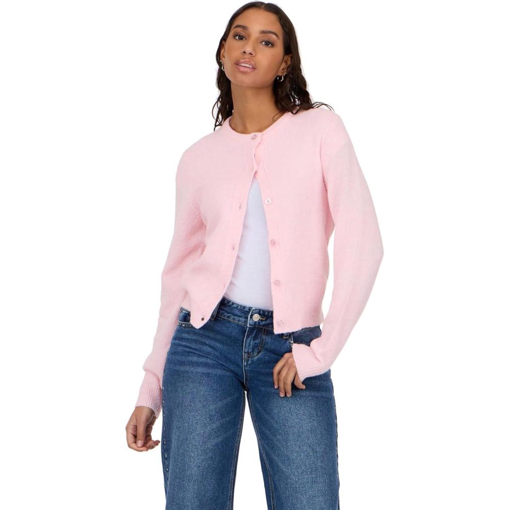 image:imageForever 21 Womens Cardigan Sweater Soft Knit Long Sleeve Button FrontPink