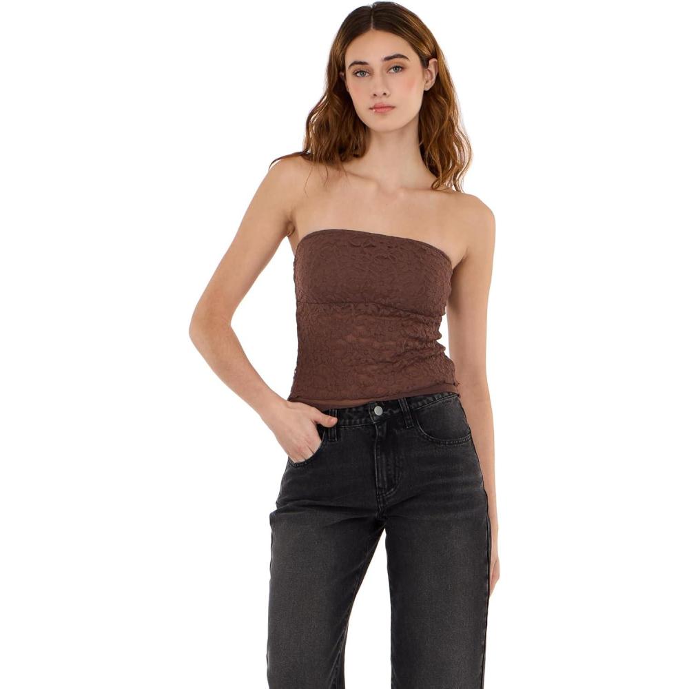 image:imageForever 21 Womens Lace Tube Top with Builtin Bra CupsBrown