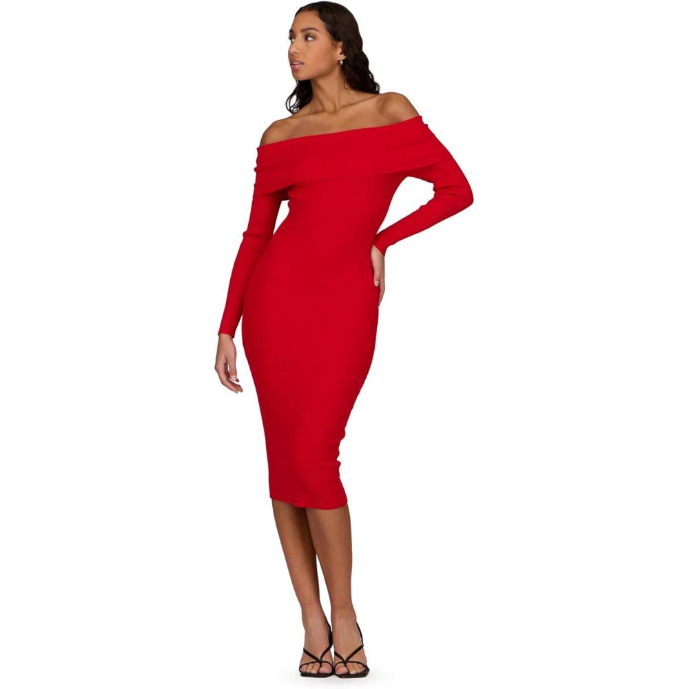 image:imageForever 21 womens Fold OverOff the Shoulder Sweater Midi DressRed