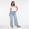 Forever 21 Women’s Low Waist Wide Leg Denim Jeans with Heart Patch Details(Blue)