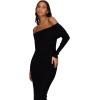 Forever 21 womens Fold Over/Off the Shoulder Sweater Midi Dress(Black)