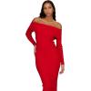 Forever 21 womens Fold Over/Off the Shoulder Sweater Midi Dress(Red)