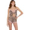Forever 21 Womens Flyaway Top with Lace Trim and Side Ties(Leopard)