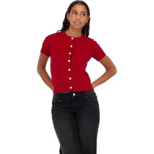 Forever 21 womens Short Sleeve Cardigan Lightweight Button Front(Red)