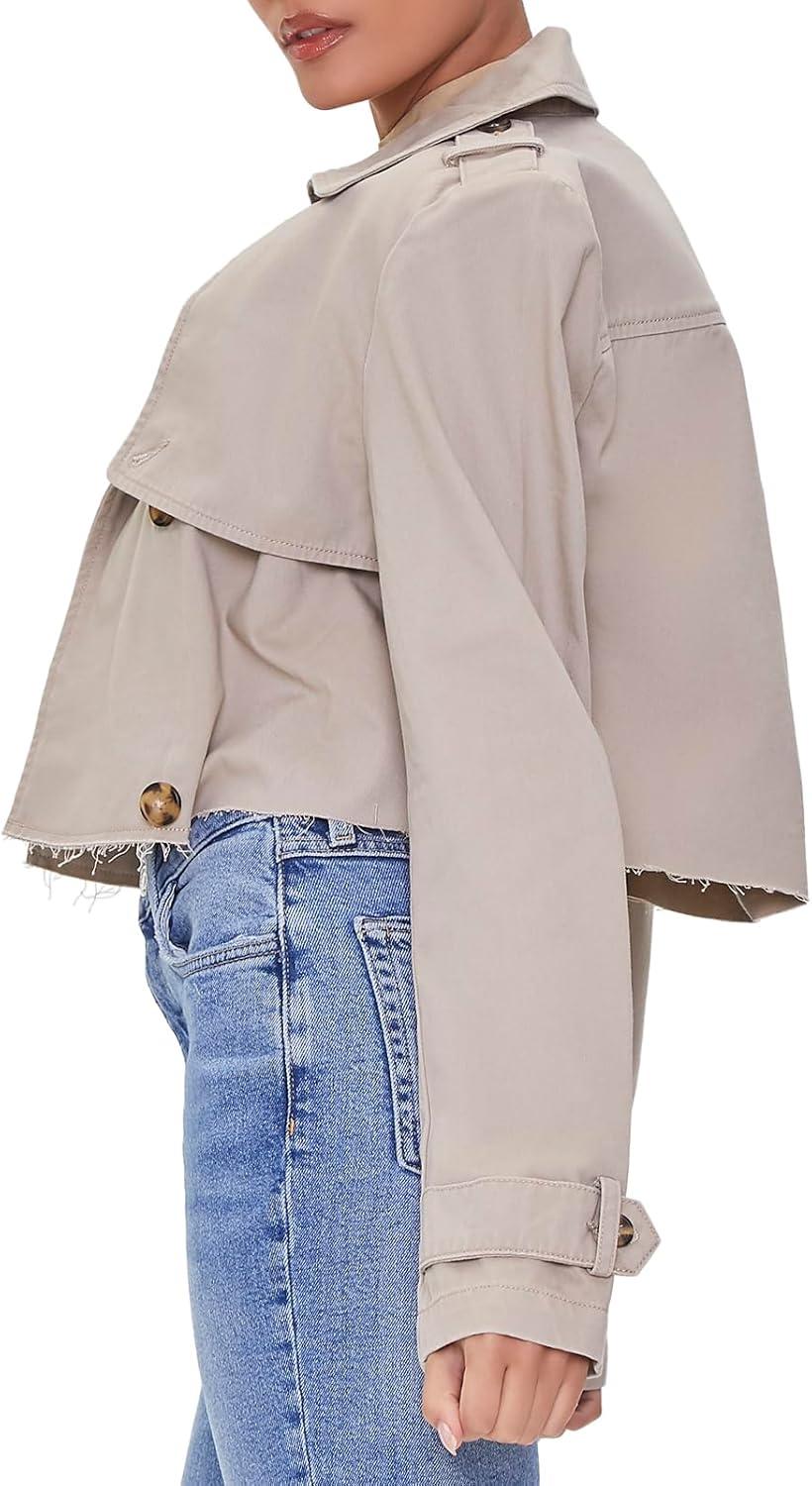 image:imageForever 21 womens Cropped Doublebreasted Twill JacketKhaki