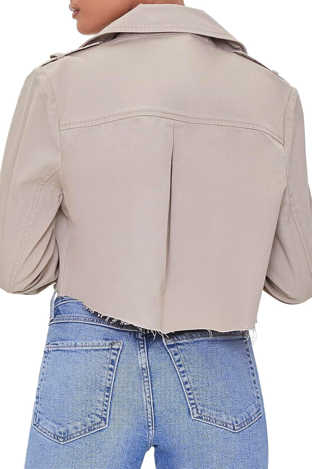 image:imageForever 21 womens Cropped Doublebreasted Twill JacketKhaki
