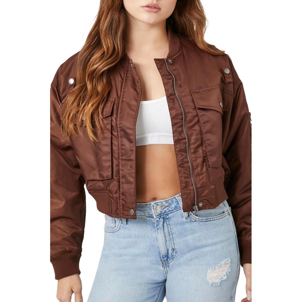 image:imageForever 21 womens Cropped Bomber JacketChocolate