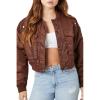 Forever 21 womens Cropped Bomber Jacket(Chocolate)