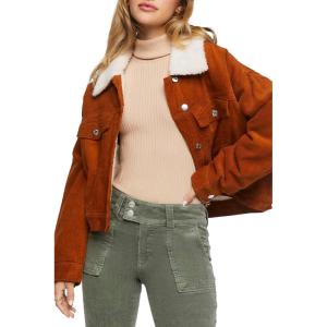 Forever 21 Womens Cotton Faux Shearling Jacket(Ginger)