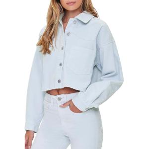 Forever 21 womens Corduroy Frayed Cropped Shacket(Crystal)