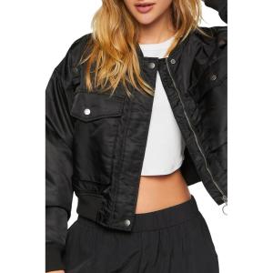 Forever 21 womens Cropped Bomber Jacket(Black)