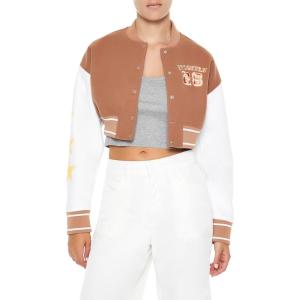 Forever 21 womens Cropped Varsity Letterman Jacket(Camel)