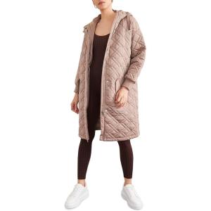 Forever 21 womens Quilted Hooded Longline Jacket(Mocha)
