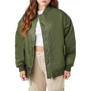 Forever 21 womens Zip-up Bomber Jacket(Olive)