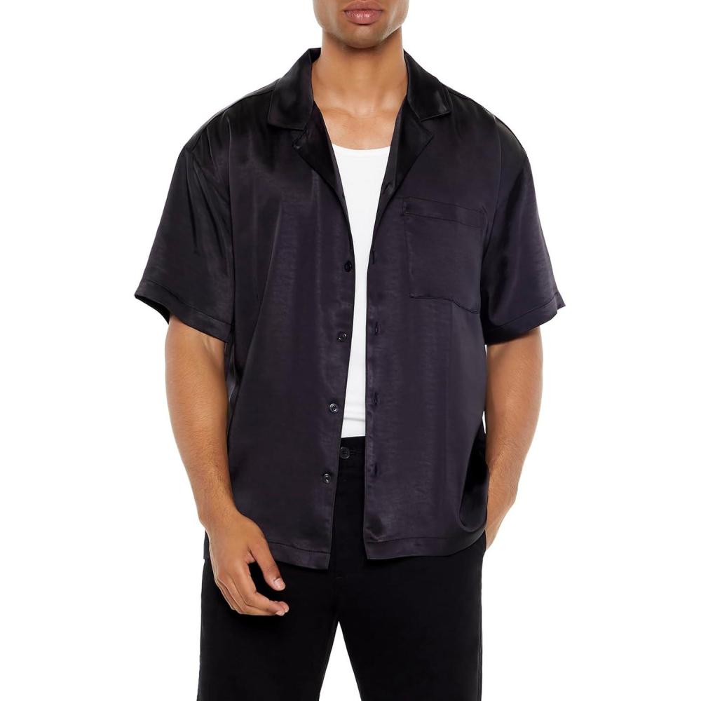 image:imageForever 21 Mens Satin ChainStitched Embroidered ShirtBlack
