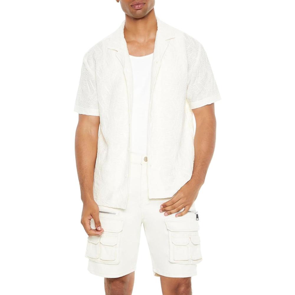 image:imageForever 21 Mens Textured Cuban Collar ShirtCream